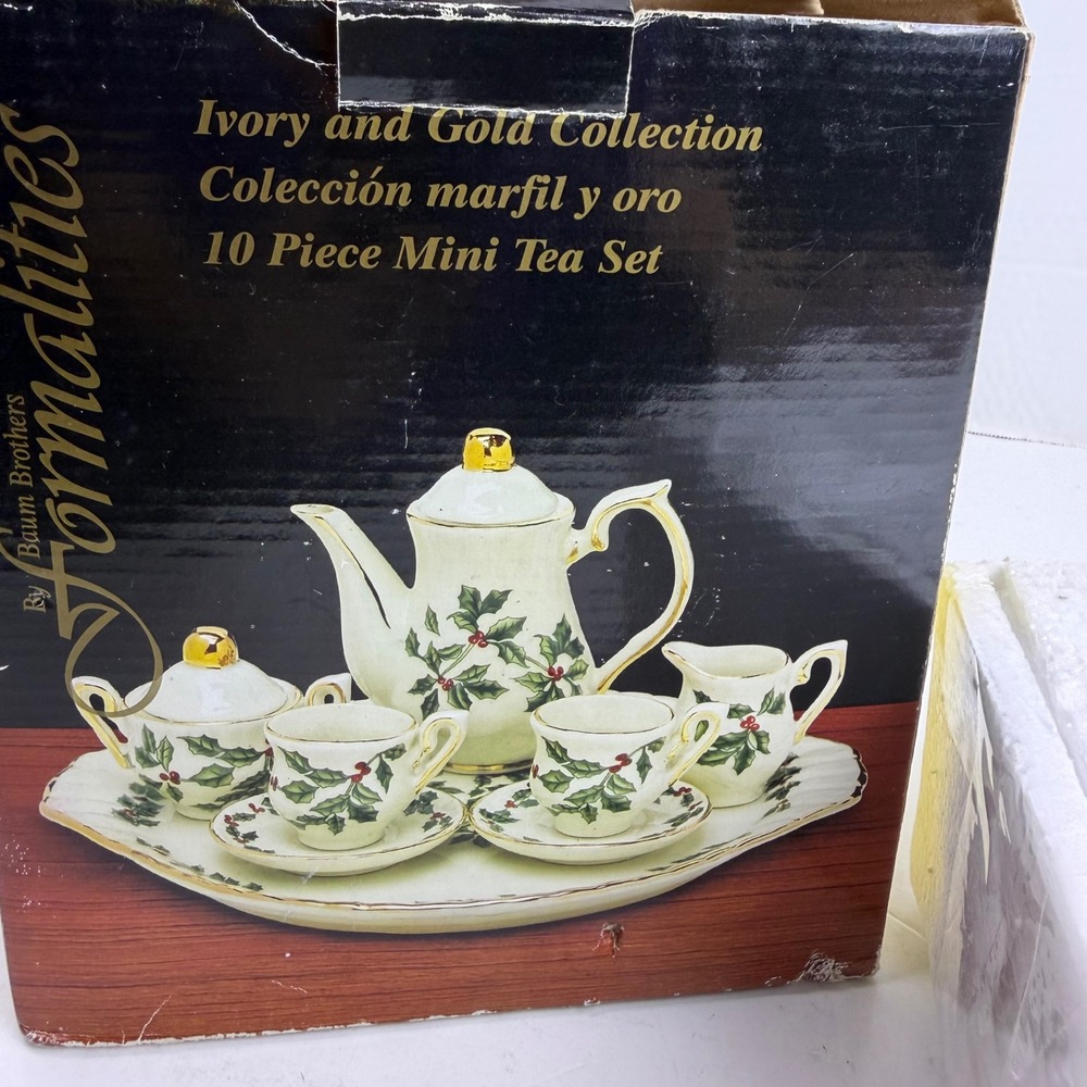 Formalities Baum Brothers Ivory Gold 10 Piece Mini Tea Set Holly Berry FIGHL17